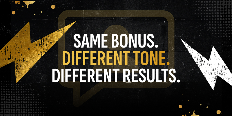 Split-screen comparison of bold vs refined ad tone in iGaming creative