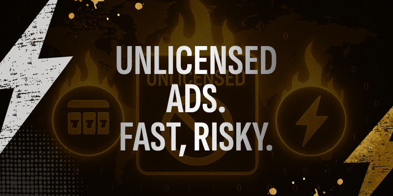 Visual comparing licensed versus unlicensed iGaming ad strategies with focus on compliance and risk.