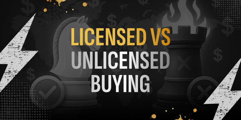 Visual contrasting licensed and unlicensed iGaming advertising strategies with focus on compliance.