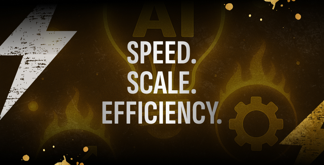 Illustration showing how AI speeds up concept development and creative production for iGaming ads.

