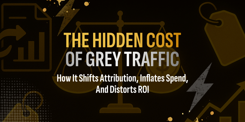 Chart visualizing the economic impact of grey traffic on ROAS, eCPM, and attribution accuracy in media buying.
