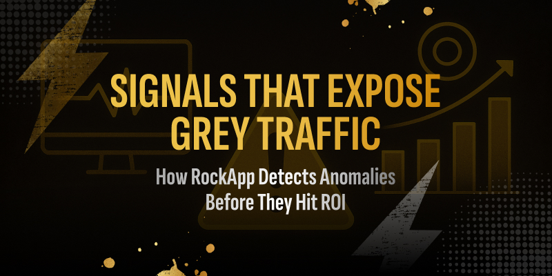 Data visualization of fraud detection signals used by RockApp: timing conflicts, volume anomalies, retention patterns.