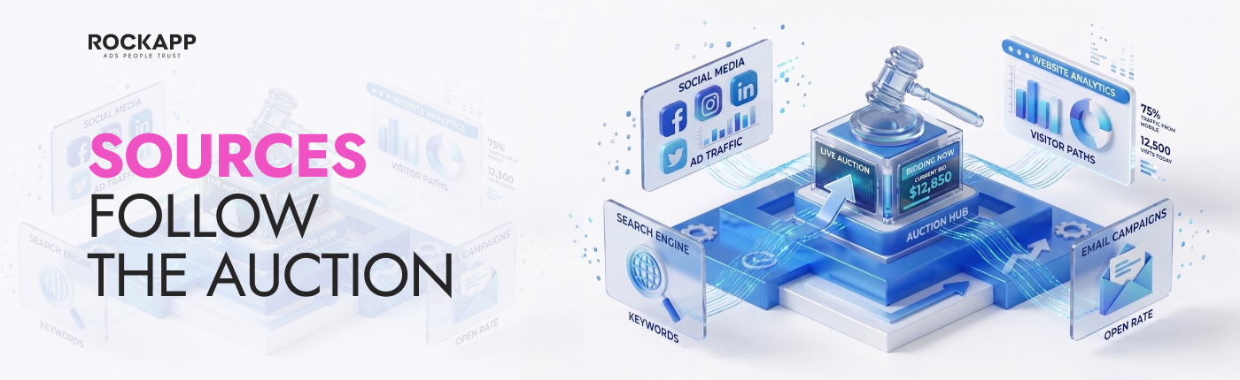 multiple traffic sources connected to a single shared auction environment with overlapping audiences